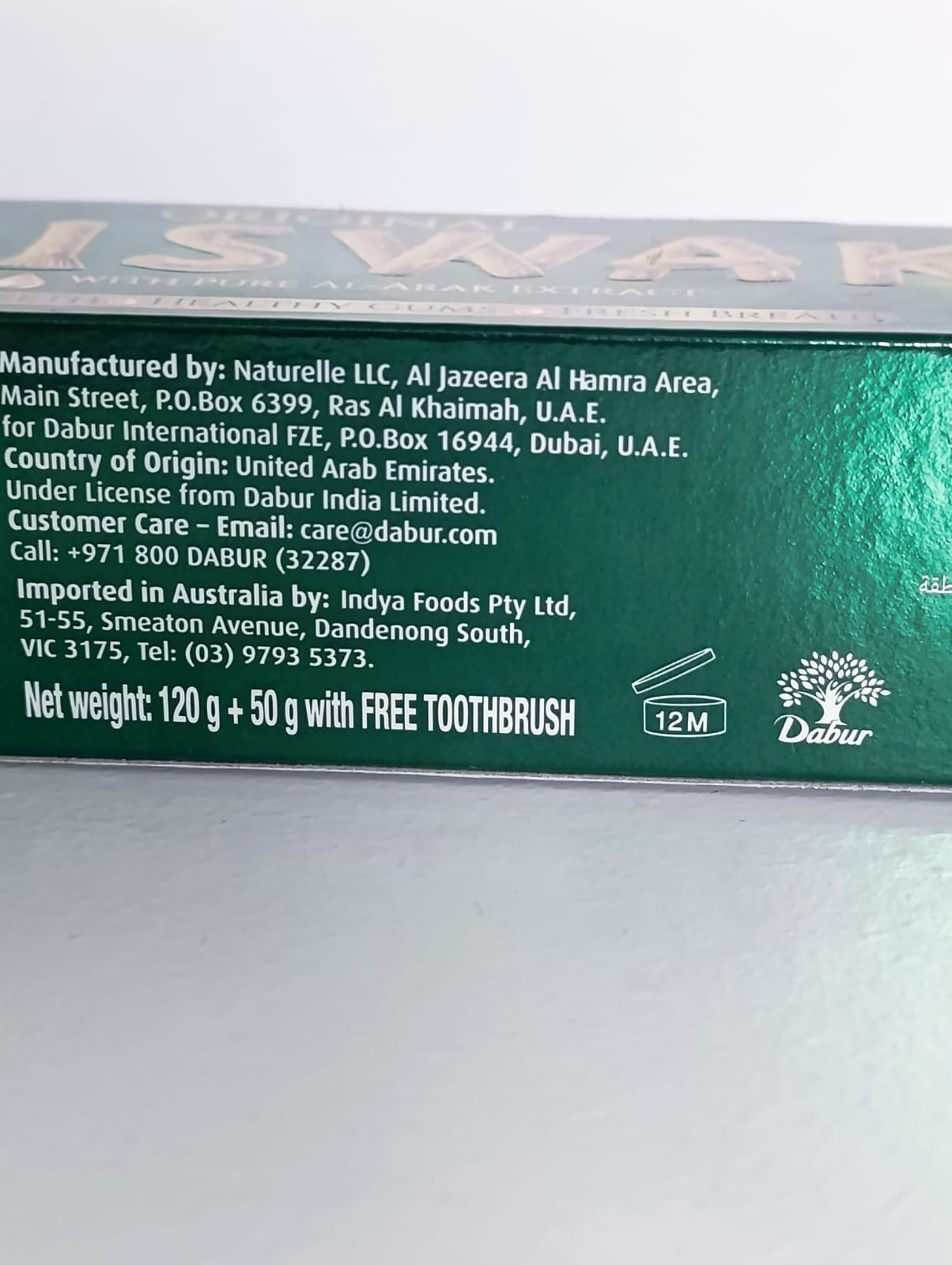 Miswak , Crema dental con extracto de Siwak (salvadora persica)170gr con cepillo de regalo