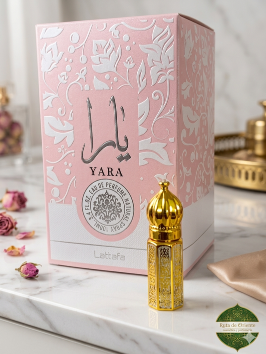 Perfume Árabe Yara Rosa de Mujer con Aceite Esencial (3ml) en Bote Tradicional .