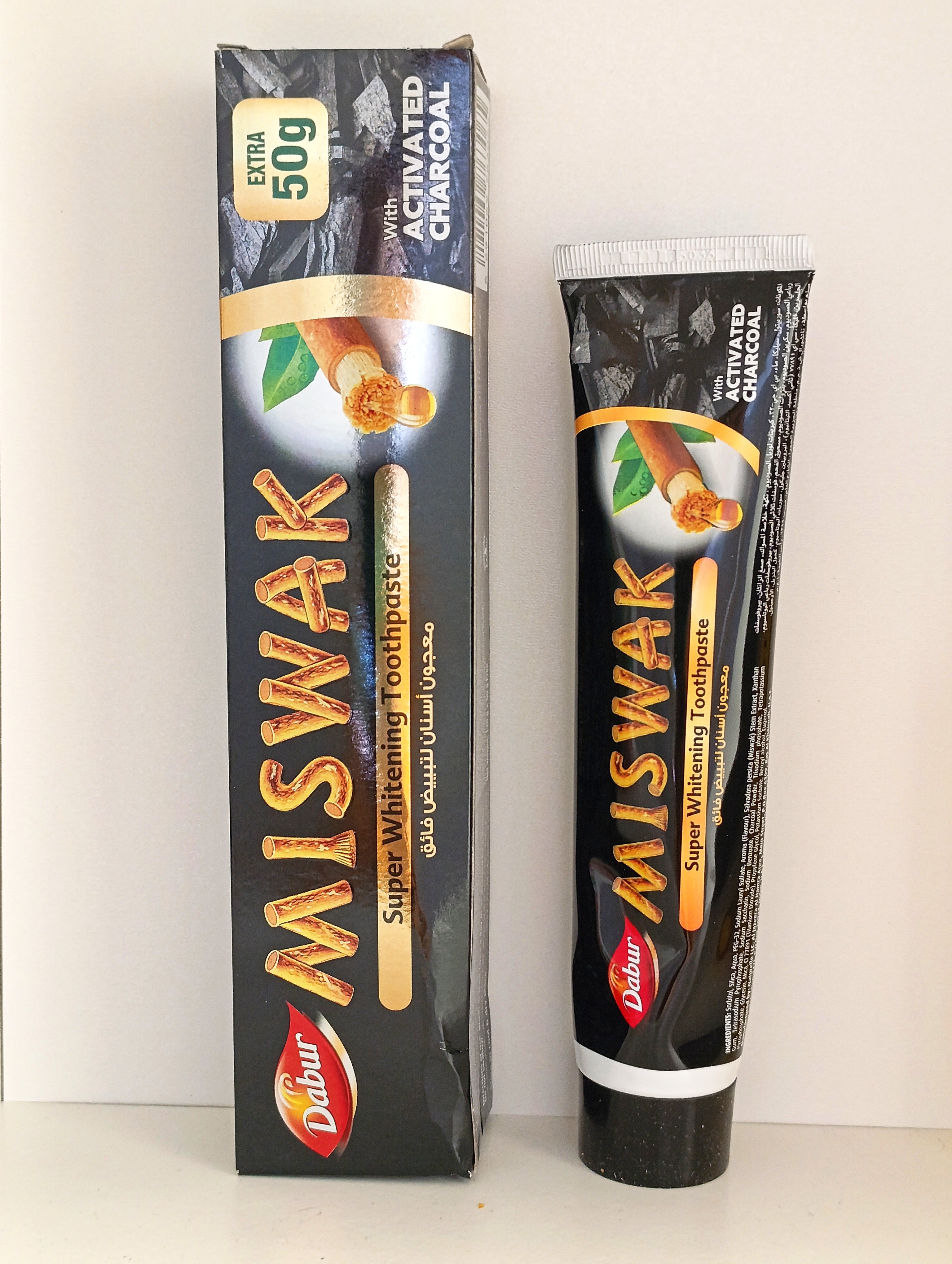 Pasta dental con extracto de Miswak y carbon activo ideal para blanqueamiento .