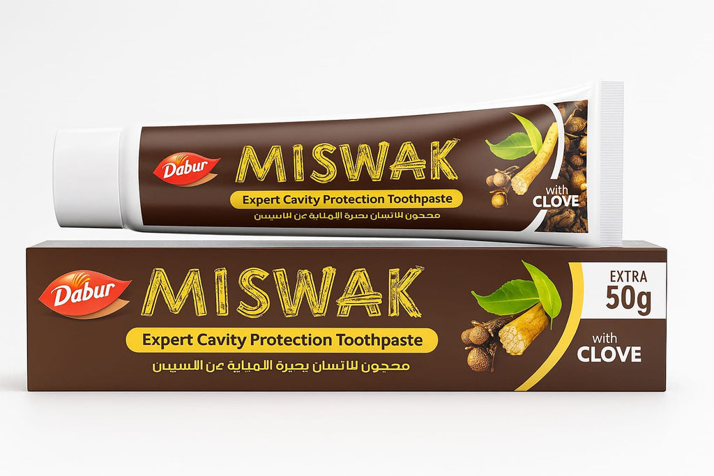 Miswak con extracto de clavo , pasta dental tamaño familiar 170gr sin fluor ,triclosan ni parabenos .