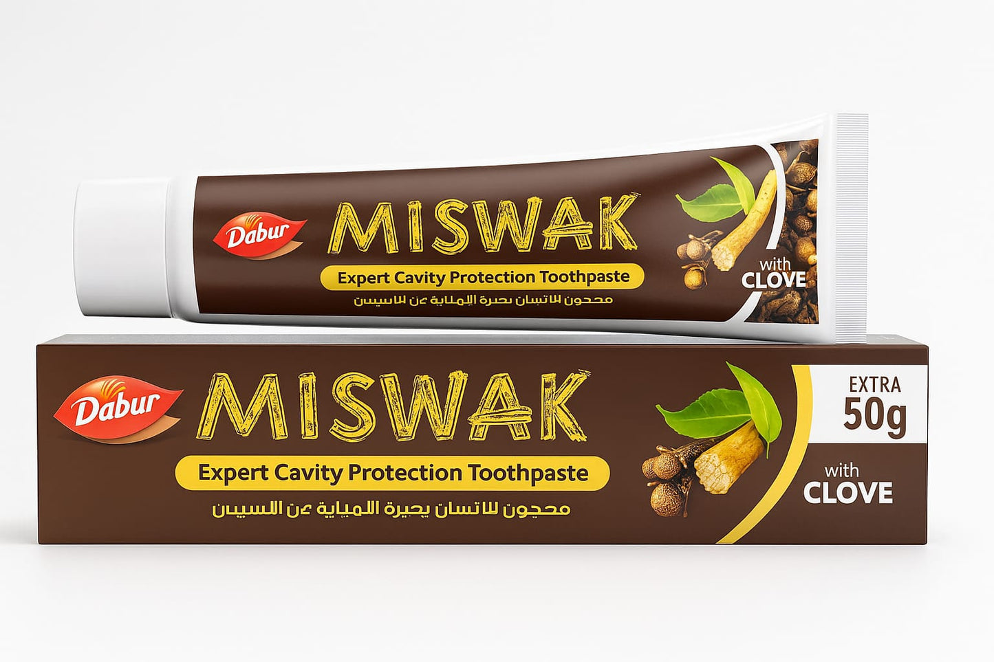 Miswak con extracto de clavo , pasta dental tamaño familiar 170gr sin fluor ,triclosan ni parabenos .