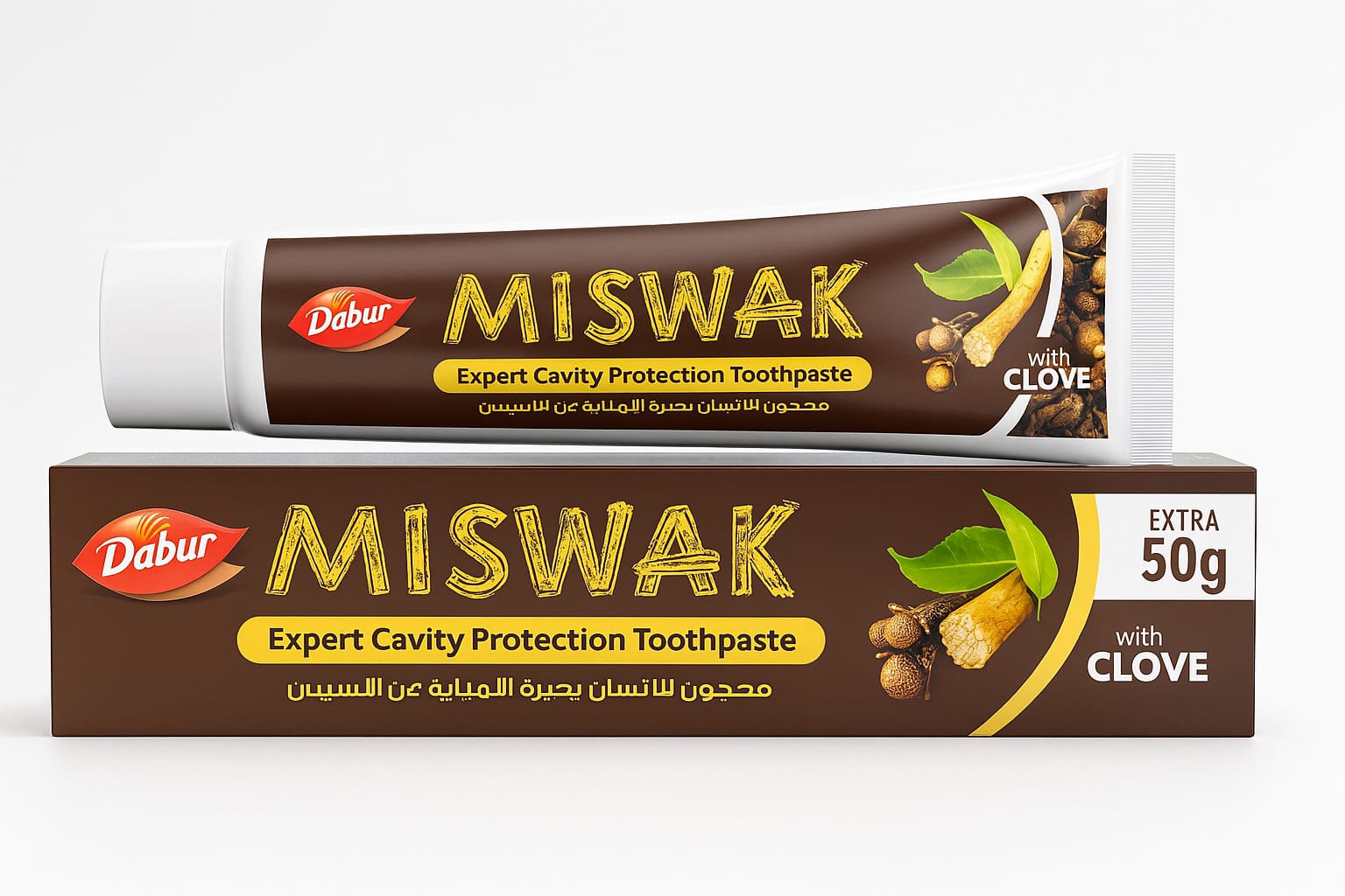 Miswak con extracto de clavo , pasta dental tamaño familiar 170gr sin fluor ,triclosan ni parabenos .