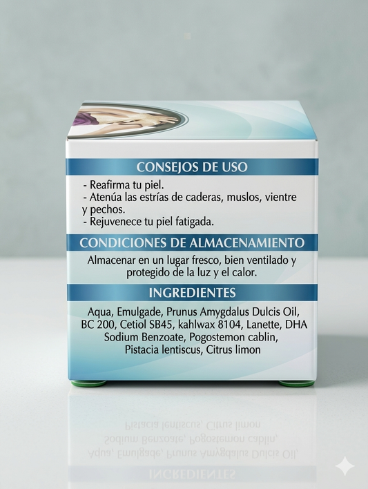 Crema Reafirmante y Anti celulítica solo con ingredientes naturales.