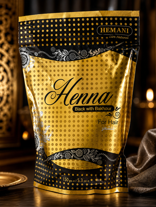 Henna negra con Bakhour ( incienso) natural 100% de Hemani .