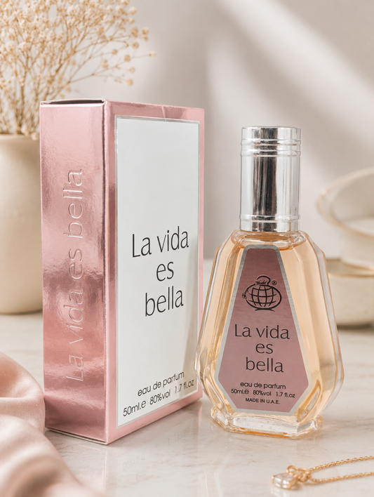 Perfume  LA VIDA ES BELLA 50ml-Fragrance World: iris, vainilla y dulzura floral