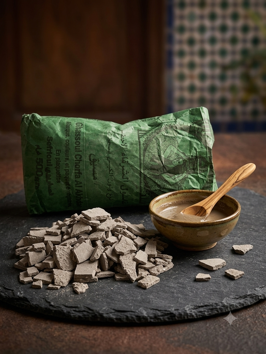 Arcilla Ghassoul de las montañas del Atlas para el cuidado de la piel y el cabello 500gr .