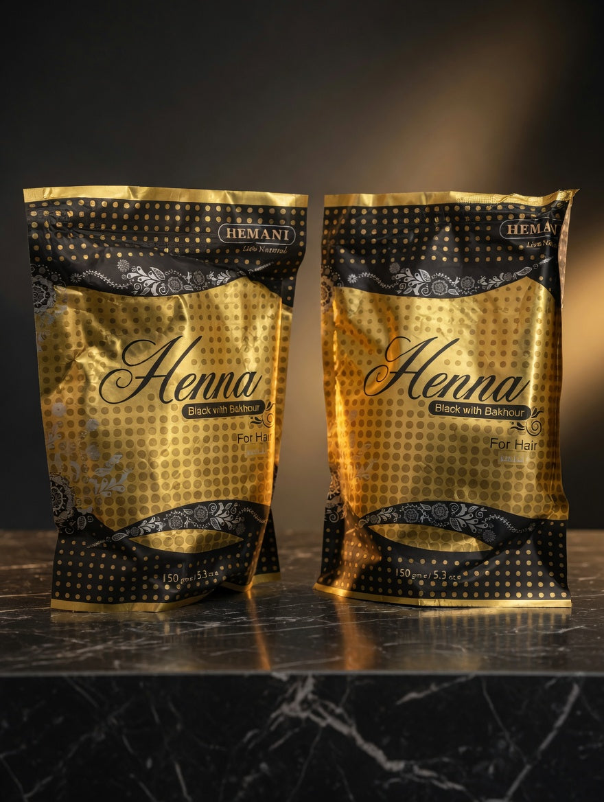 Henna negra con Bakhour ( incienso) natural 100% de Hemani .